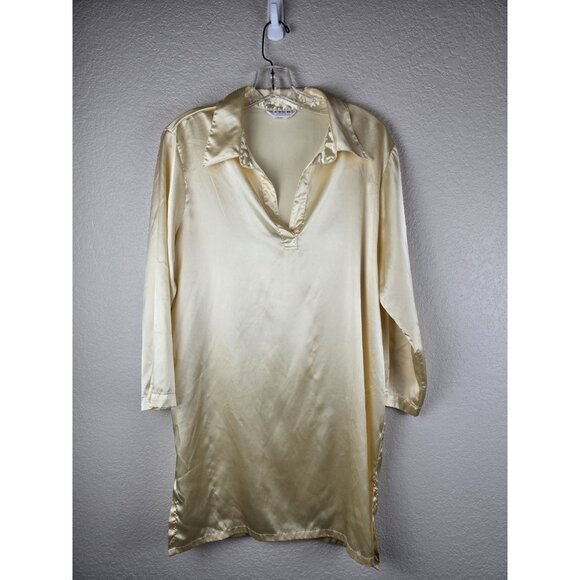 Natori Nightgown Tunic Top Medium M Vintage Pale Yellow Polyester Satin Chemise - Picture 1 of 8